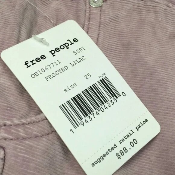 NWT Free People $88 Sun Chaser High Waist Crop Skinny Corduroy Pants Lavender - Picture 6 of 6